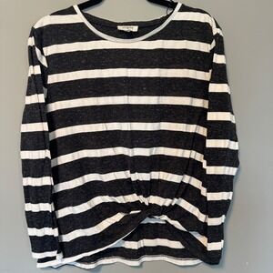 Umgee Striped Twist Front Top Long Sleeve Black‎ White Women's Sm